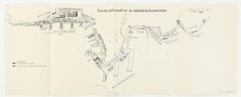 cca 1910 Trieste pályaudvar és kikötő helyszínrajza, Bp., Klösz-ny., (körbevágott?), kissé foltos, 27x67 cm
