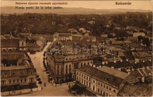 Kolozsvár, Cluj; Belvárosi éjszakai részének egyrészlete, takarékpénztár, Weisz József üzlete. Stief Jenő éás társa kiadása / Norda parto de la urba centro / streets, savings bank, shop