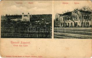 Lippa, Lipova; templom, vasútállomás. Krivány György kiadása / church, railway station (EK)