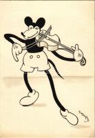 Mickey egér játszik a hegedűn. Klösz korai Disney képeslap. Hátoldalon Izsák József rt. vegyészetigyár reklám / Mickey Mouse playing on the violin. Early Hungarian Disney postcard s: Bisztriczky (EK)
