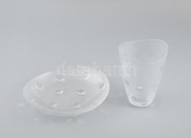 Olasz design üveg váza és tál, m: 15 cm, 20,5x19,5 cm
