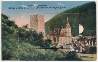 1918 Brassó, Kronstadt, Brasov; Látkép a fehér bástyával. Leporellolap 10 mini képpel / bastion tower and church. Leporellocard with 10 mini pictures