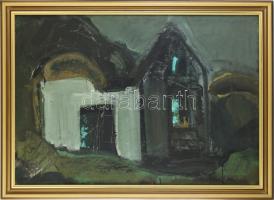 Szentgyörgyi József (1940 - 2014): Romos pince. Olajtempera, karton, sérült keretben, 70x100 cm