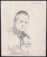 Márton Ferenc (1884-1940): 1933 Gödöllői Jamboree - Dir. N. Kami észt cserkész tábor parancsnok portréja. Ceruza, papír, jelzett, / Scout Jamboree 1933. Gödöllő, Estonian scout chief. Pencil drawing 20x18 cm