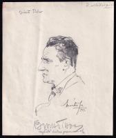 Márton Ferenc (1884-1940): 1933 Gödöllői Jamboree - Biritz Tibor repülő tábor parancsnok aláírt portréja Ceruza, papír, jelzett, / Scout Jamboree 1933. Gödöllő, scout chief. Pencil drawing 20x18 cm