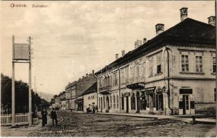 Orsova, Dunasor, Weber János üzlete, zálogház, könyvnyomda. Hutterer G. / shops, street