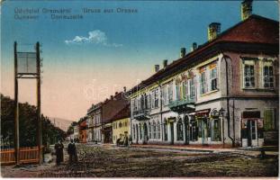 1920 Orsova, Dunasor, Weber János üzlete, zálogház, könyvnyomda / shops, street