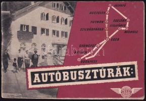 cca 1960 IBUSZ Autóbusztúrák. Autóbusztúra Budapest Miskolc Aggtelek útvonalon. Bp., Egyetemi-ny., 37+3 p. Fekete-fehér fotókkal illusztrált. Kiadói papírkötés, a hátsó borítón és az utolsó lapon ceruzás bejegyzésekkel.