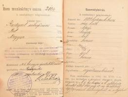1904 Bp., Munkakönyv segédmunkásnő számára
