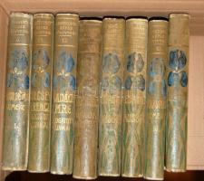 1901 Remekírók könyvtára 8 db kötet Kiadói (Leszik), egységes, festett, liliomos, aranyozott vászonkötésben vegyes állapotban