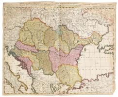 1710 Gerard Valck, Leonard Valk: Hungaria Universalis : divisa in proprie dictam Hungariam Principatum Septimontii Regiones Sclavoniae Croatiae Bosniae Dalmatiae Bulgariae Moldaviae Valachiae Bessarabiae et Romaniae. Színezett részmetszet, körbevágva. / Map of Hungary, Bessarabia Vallachia, Moldavia. Copper plate engraving 60x49 cm