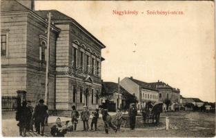 1917 Nagykároly, Carei; Széchenyi utca, Római katolikus iskola. Csókás László kiadása / street view, Catholic school (Rb)