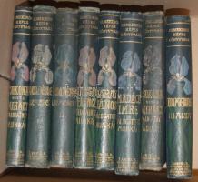 1901 Remekírók könyvtára 8 db kötet Kiadói (Lampel és Wodianer), egységes, festett, liliomos, aranyozott vászonkötésben vegyes állapotban