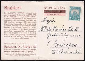 1930 Györffy István: Magyar népi himzések I. A cifraszűr c. könyvét hirdető reklám megrendelőlapja, ...
