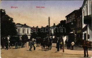 1923 Giurgiu, Gyurgyevó, Gyurgyó; Piata Carol / square, horse-drawn carriages, shops, pharmacy (EK)