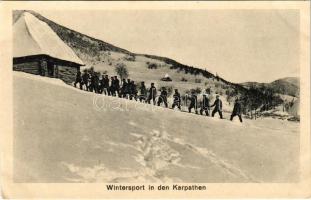 Wintersport in den Karpathen / WWI German military, winter sport in the Carpathian Mountains, skiing (EK)