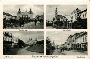 Máramarossziget, Sighet, Sighetu Marmatiei; Erzsébet főtér, Park, üzletek / main square, park, shops