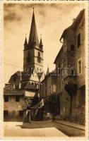 Nagyszeben, Hermannstadt, Sibiu; Biserica evang. dinspre Spinarea canelui / Ev. Kirche vom Hundsrücken gesehen / Evangélikus templom / Lutheran church, street view. Fot. E. Fischer