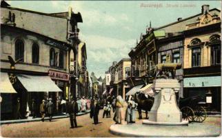 1917 Bucharest, Bukarest, Bucuresti, Bucuresci; Strada Lipscani / street view, monument, shops (EK)