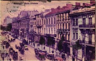 1930 Bucharest, Bukarest, Bucuresti, Bucuresci; Bulev. Elisabeta / street view, tram, automobiles, shops (Rb)