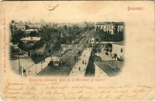 Bucharest, Bukarest, Bucuresti, Bucuresci; Bulevardul Elisabeta vedut de la Ministerul de Resboiu / street view, tram, Ministry of War (EB)