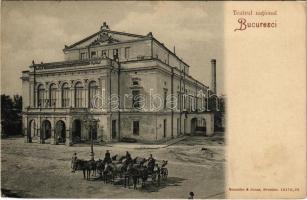 Bucharest, Bukarest, Bucuresti, Bucuresci; Teatrul national / National Theatre, horse-drawn carriages (EK)