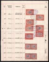 Bécs 1917 Értékpapír forgalmi napló lapja 9K értékű értékpapír forgalmi adóbélyeggel