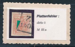 1850 3kr MP III plate flaw "Z(ENGG)", 1850 3kr MP III lemezhibás bélyeg "Z(ENGG)"