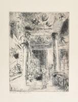Aszódi Weil Erzsébet (1901-1976): Fecskék a lépcsőházban. Rézkarc, papír, jelzett. 26×19,5 cm