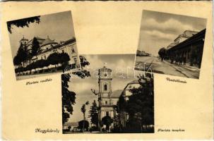 1941 Nagykároly, Carei; Piarista rendház és templom, vasútállomás / monastery, church, railway station