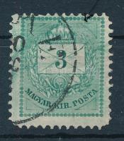 1881 3kr felül lemezjavítás, festékelfolyás, lemeztörlés, ritka / plate flaw, retouche, paint spots