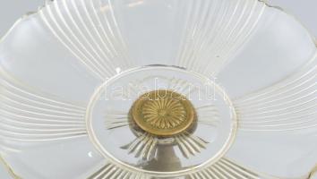 Régi fém kínáló, üvegbetéttel, kopott, m: 16 cm