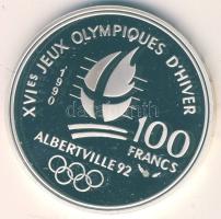 Franciaország 1990. 100Fr Ag "Téli olimpia-szlalom sí" T:PP Eredeti díszdobozban!