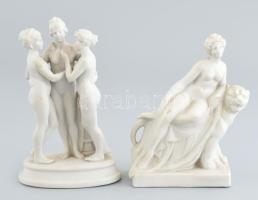 2db Antik porcelán figura, jelzés nélkül, kopásokkal, m: 11-12 cm