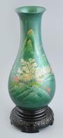 Keleti zöld lakk váza, hibátlan, m: 24 cm