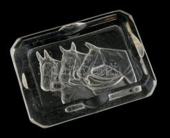 Lovas hamutartó, üveg, kopott, 11x15 cm