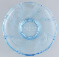 Kék üveg tál, buborékokkal, kopásokkal, d: 27 cm