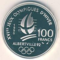Franciaország 1990. 100Fr Ag "Téli olimpia-gyorskorcsolya" T:PP Eredeti díszdobozban!