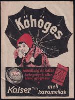 cca 1920-1930 Kaiser-féle mell-karamellák, kisplakát / villamosplakát, 26x19,5 cm