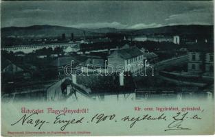 1900 Nagyenyed, Aiud; Kir. Országos fegyintézet, börtön, gyárak este / prison and its factories at night (EK)