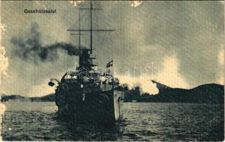 Geschützsalut K.u.K. Kriegsmarine / WWI Austro-Hungarian Navy, gun salute. M. Schulz Prag 1916. (EK)