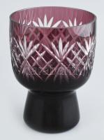 Lila kristály váza lepattanással, m: 16 cm