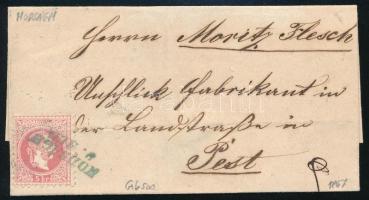 1867 5kr on cover, blue "HODSÁGH" (Gudlin 500 pont) - Pest 1867 5kr levélen kék "HODS...