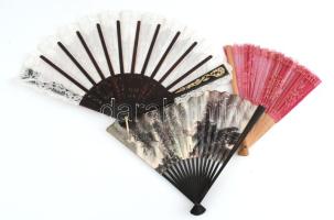 3 db legyező, vegyes állapotban, h: 23 cm