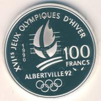 Franciaország 1990. 100Fr Ag "Téli olimpia-szabadstílusú sí" T:PP Díszdobozban!