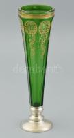 Ezüst (Ag) talpú üveg váza, kopott, jelzett, m: 24 cm