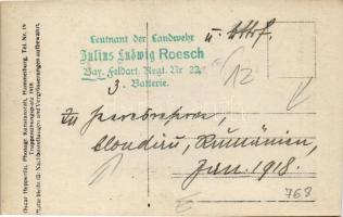 1918 Clondiru, Rumänien / Leutnant der Landwehr Julius Ludwig Roesch Bay. Feldart. Regt. Nr. 22. 3. ...