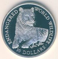 Cook szigetek 1990. 10$ Ag "Veszélyeztetett állatvilág-tigris" T:PP Csak 25.000db! Díszdob...