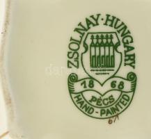 Zsolnay búzavirágmintás porcelán bonbonier, kézzel festett, jelzett, mázhajszálrepedésekkel, 7,5×7,5...