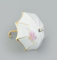 Virágmintás porcelán esernyő, matricás, jelzett, kopásnyomokkal, gyári anyaghibával, d: 10 cm